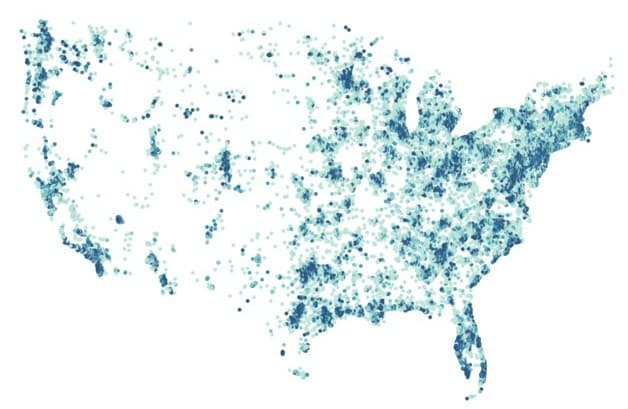 Heatmap of 50,000+ contractors across the United States powering ReCost's regionalized cost data
